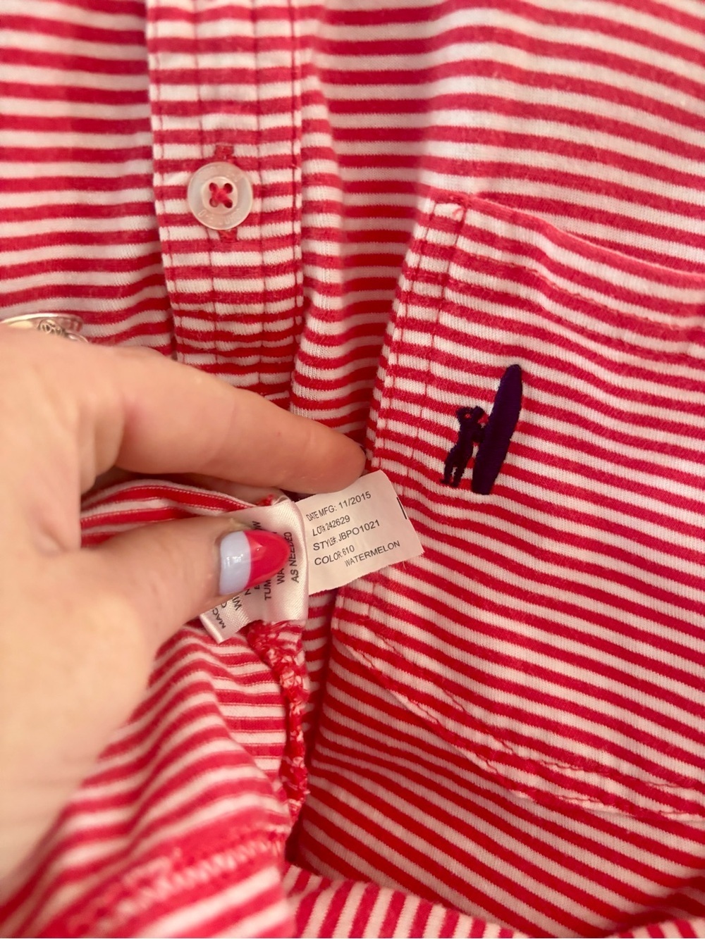 Johnnie-O Youth Watermelon/Wht Striped Polo "Original Jr." line Size 12 - Picture 6 of 8